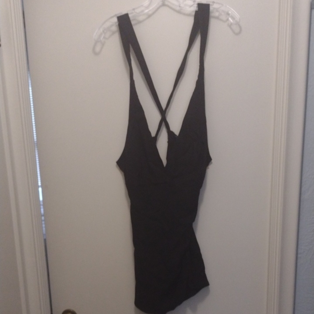 Blue Blush Black Crisscross Backless Romper (J576)